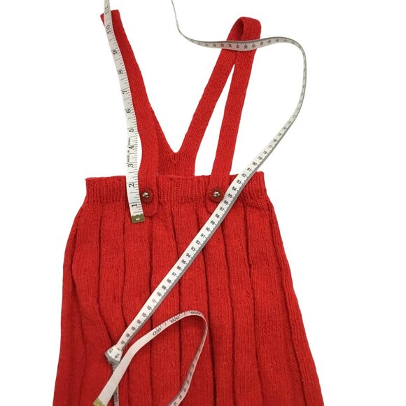 VTG Handmade Knit Suspender Skirt Baby Girl 2T Red Cotton Cottagecore VBC - Picture 5 of 7